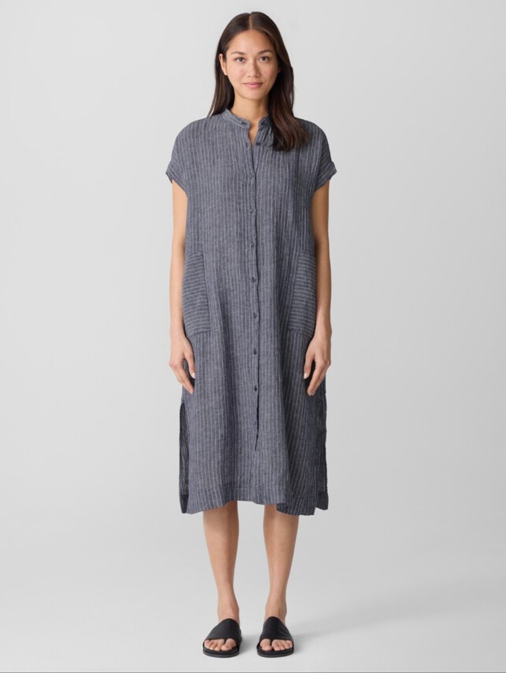 Eileen Fisher Puckered Organic Linen Shirtdress PM Petite